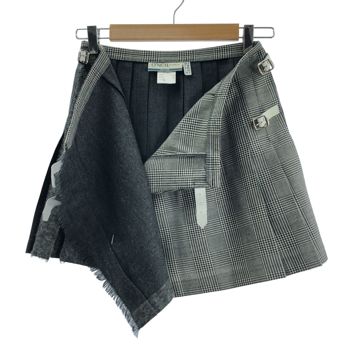 O'NEIL OF DUBLIN / オニールオブダブリン ウール 千鳥格子 プリーツ ラップ スカート
