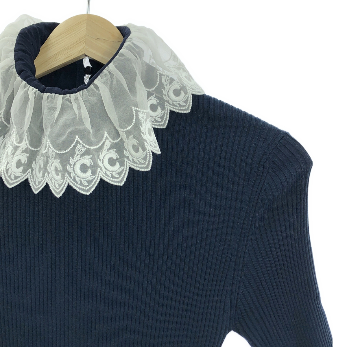 Chloe / クロエ シフォンレース ハイネック 七分袖 リブニット