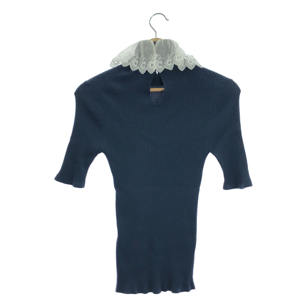 Chloe / クロエ シフォンレース ハイネック 七分袖 リブニット