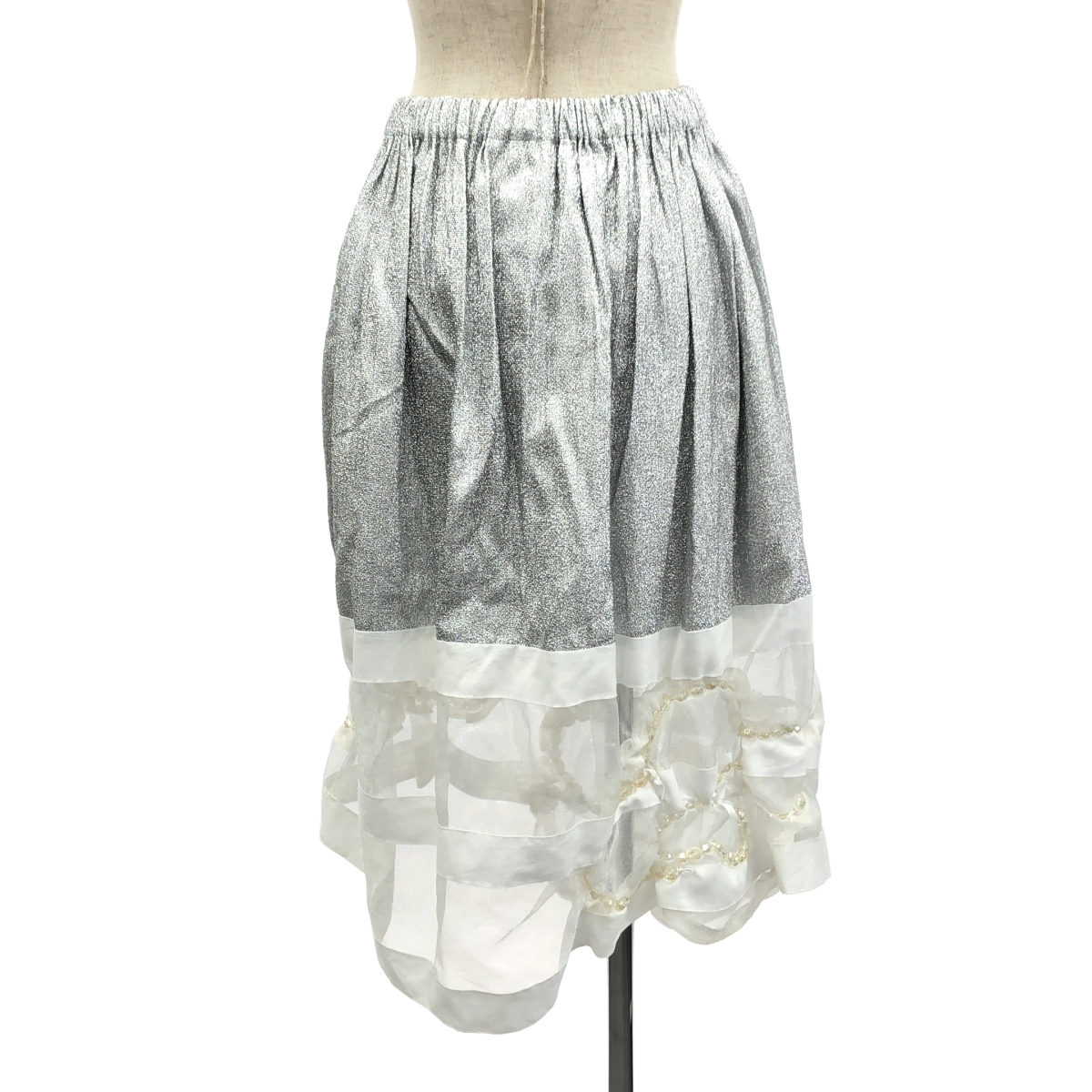 tricot COMME des GARCONS / トリココムデギャルソン ビジュー装飾 光沢加工 ウエストゴム ドローストリング スカート