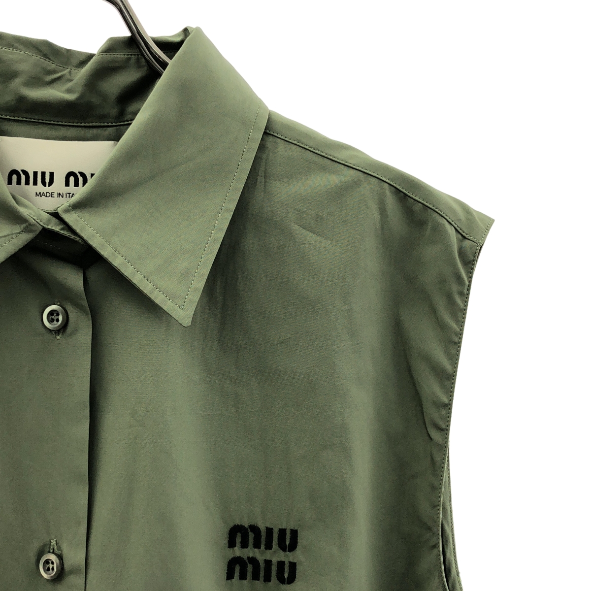 miu miu / ミュウミュウ コットン プリーツ切替 ロゴ スリーブレス ワンピース