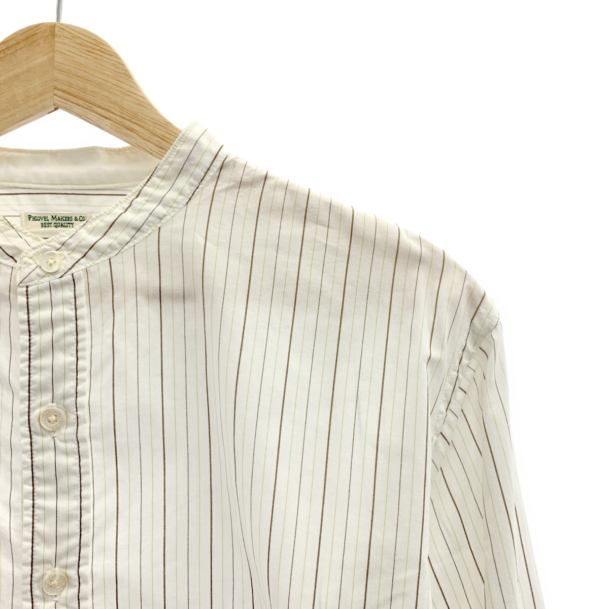 PHIGVEL / フィグベル コットン ストライプ バンドカラーシャツ