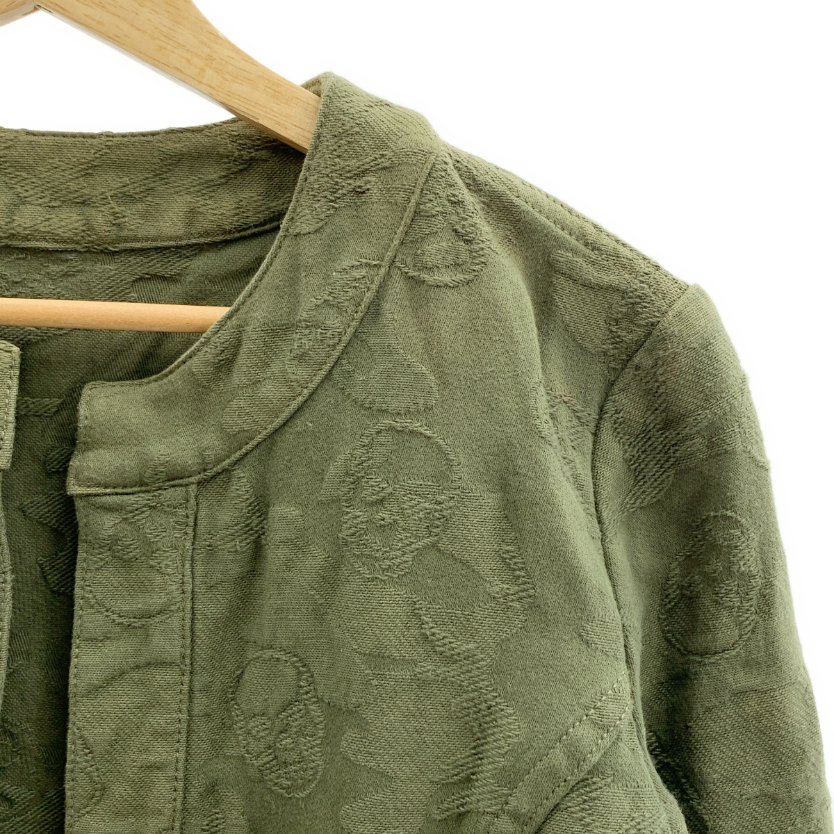 lucien pellat-finet / ルシアンペラフィネ コットン ジャガード ボタンレス ノーカラー ジャケット