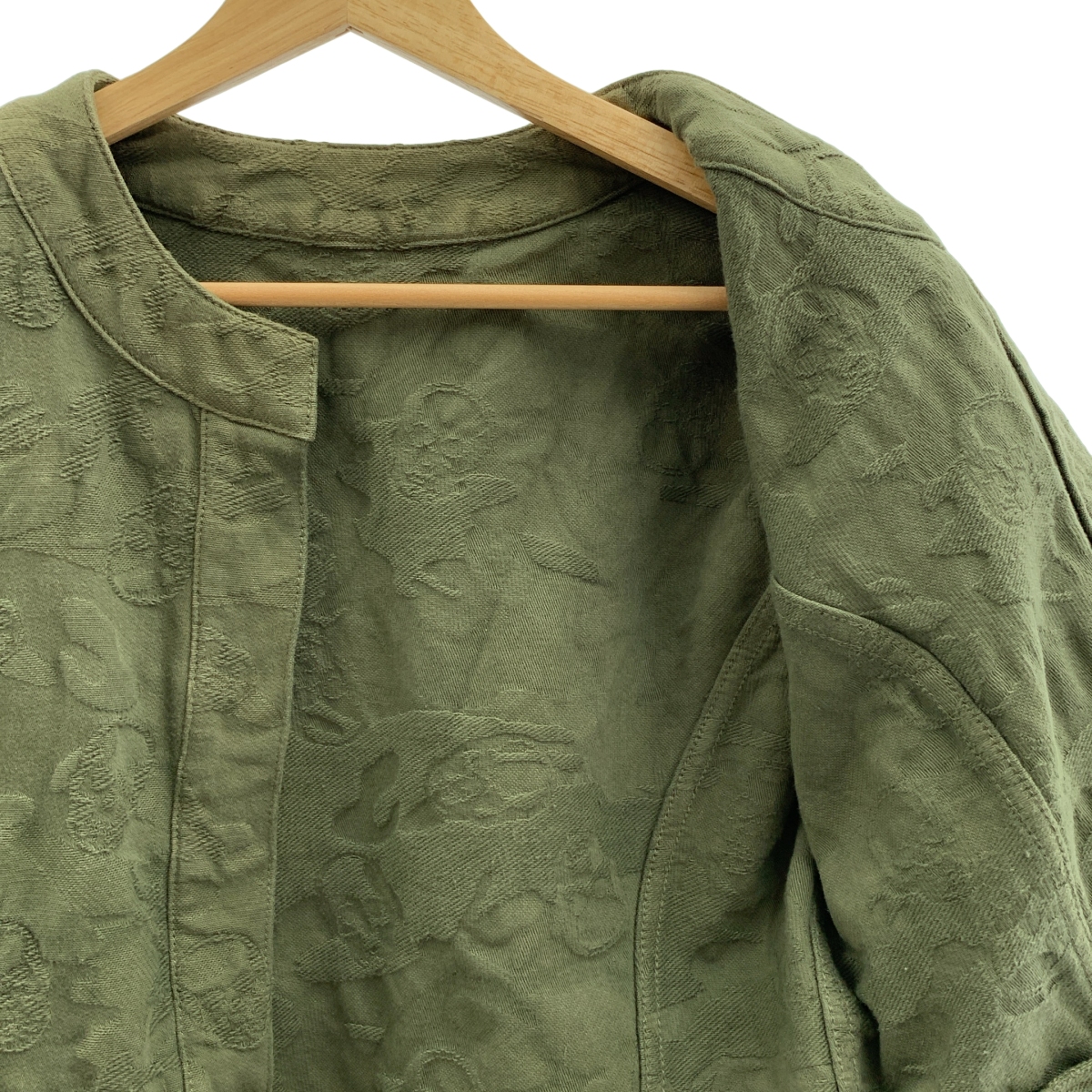 lucien pellat-finet / ルシアンペラフィネ コットン ジャガード ボタンレス ノーカラー ジャケット