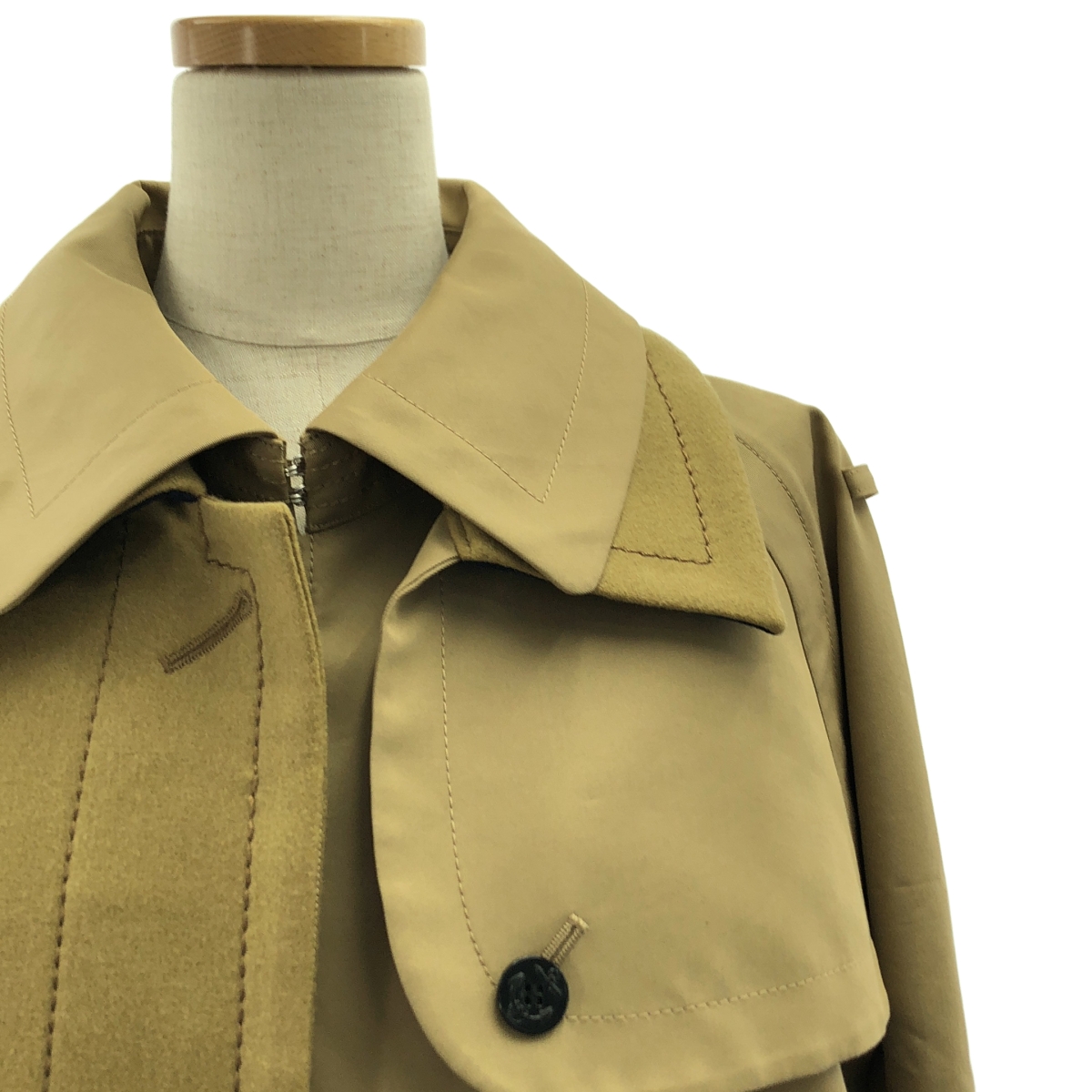 sacai / サカイ ウール 異素材 切替 再構築 ベルテッド トレンチ オーバーコート