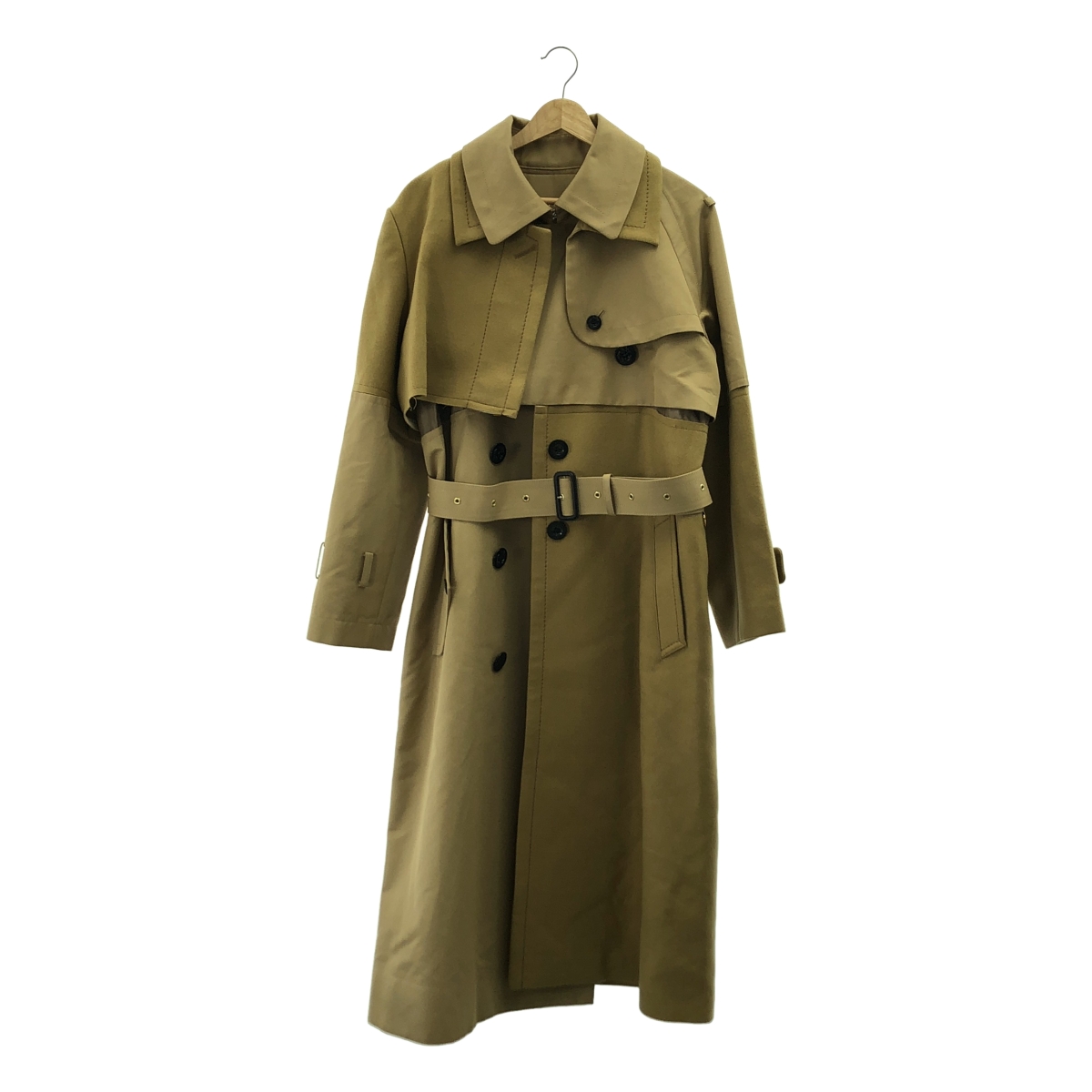 sacai / サカイ ウール 異素材 切替 再構築 ベルテッド トレンチ オーバーコート