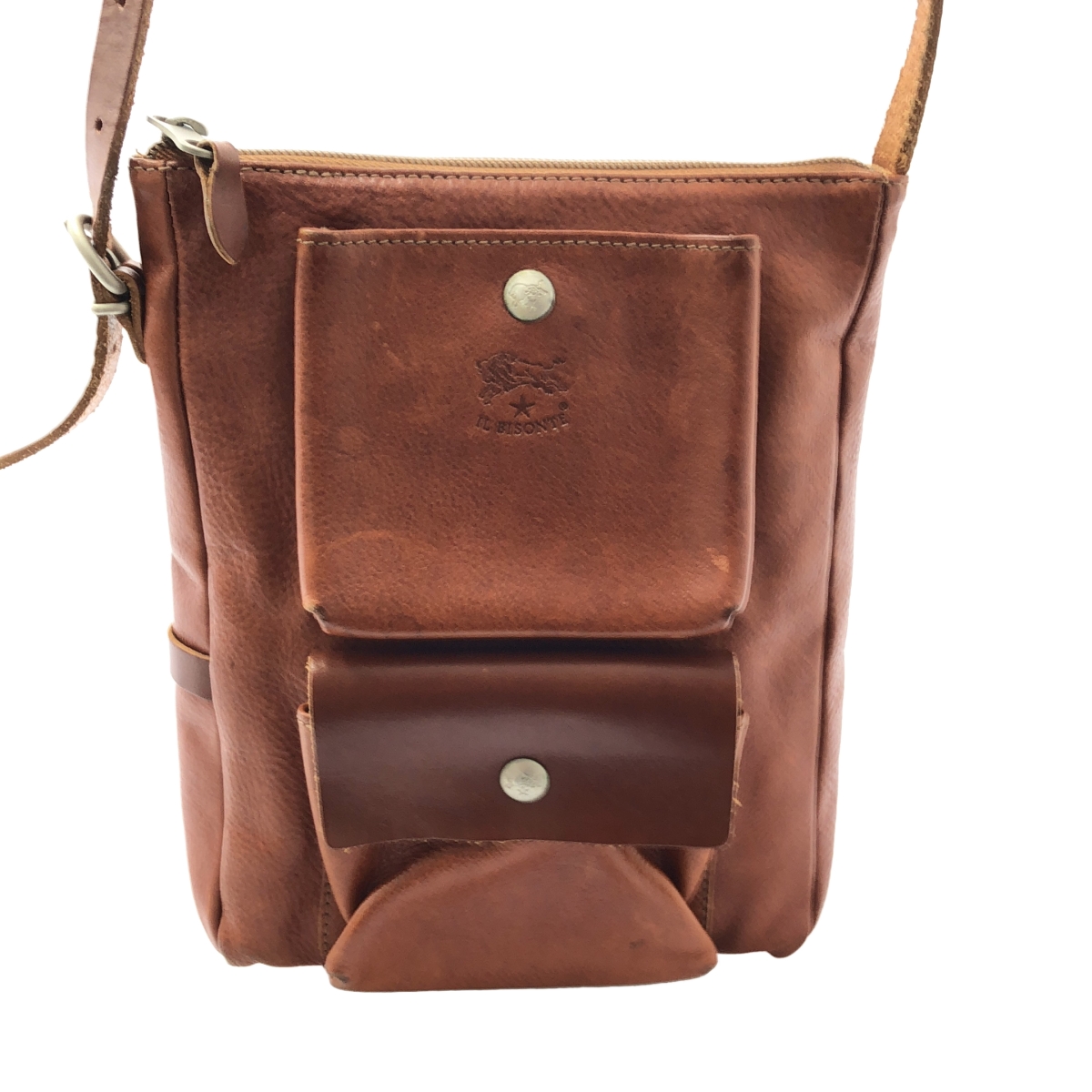 IL BISONTE / イルビゾンテ レザー ロゴ ダブルポケット ショルダーバッグ / ユニセックス