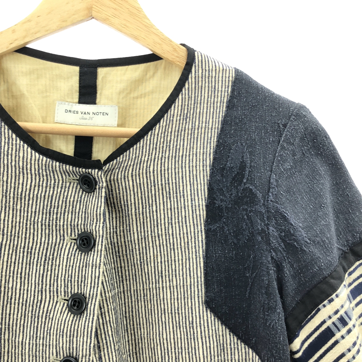 DRIES VAN NOTEN / ドリスヴァンノッテン リネン コットン ストライプ ノーカラーシャツ