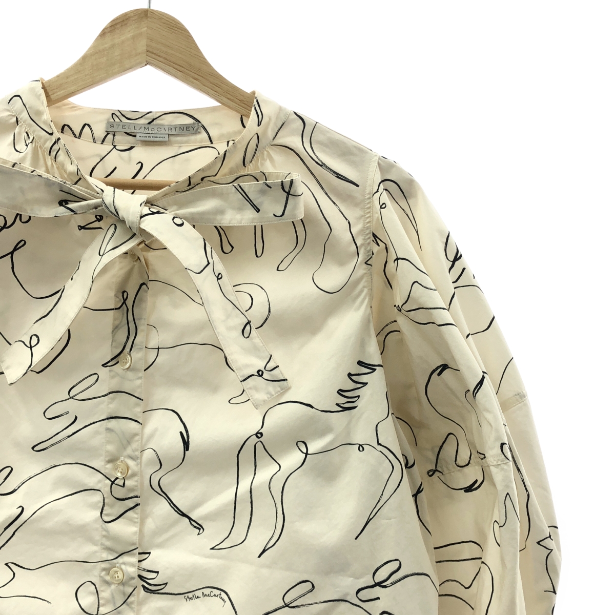 STELLA McCARTNEY / ステラマッカートニー Doodle Print アニマル 総柄 ボウタイ パフスリーブ 7分袖ブラウス