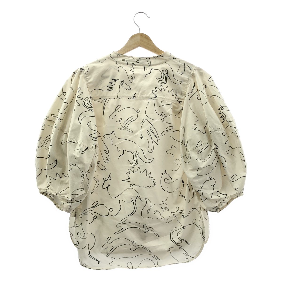 STELLA McCARTNEY / ステラマッカートニー Doodle Print アニマル 総柄 ボウタイ パフスリーブ 7分袖ブラウス