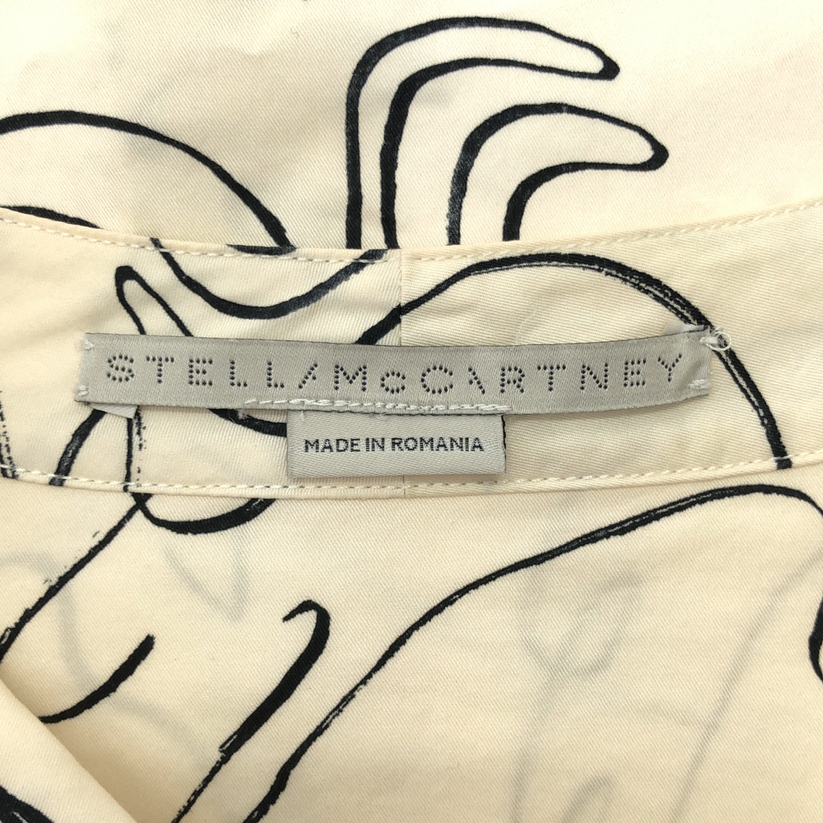 STELLA McCARTNEY / ステラマッカートニー Doodle Print アニマル 総柄 ボウタイ パフスリーブ 7分袖ブラウス