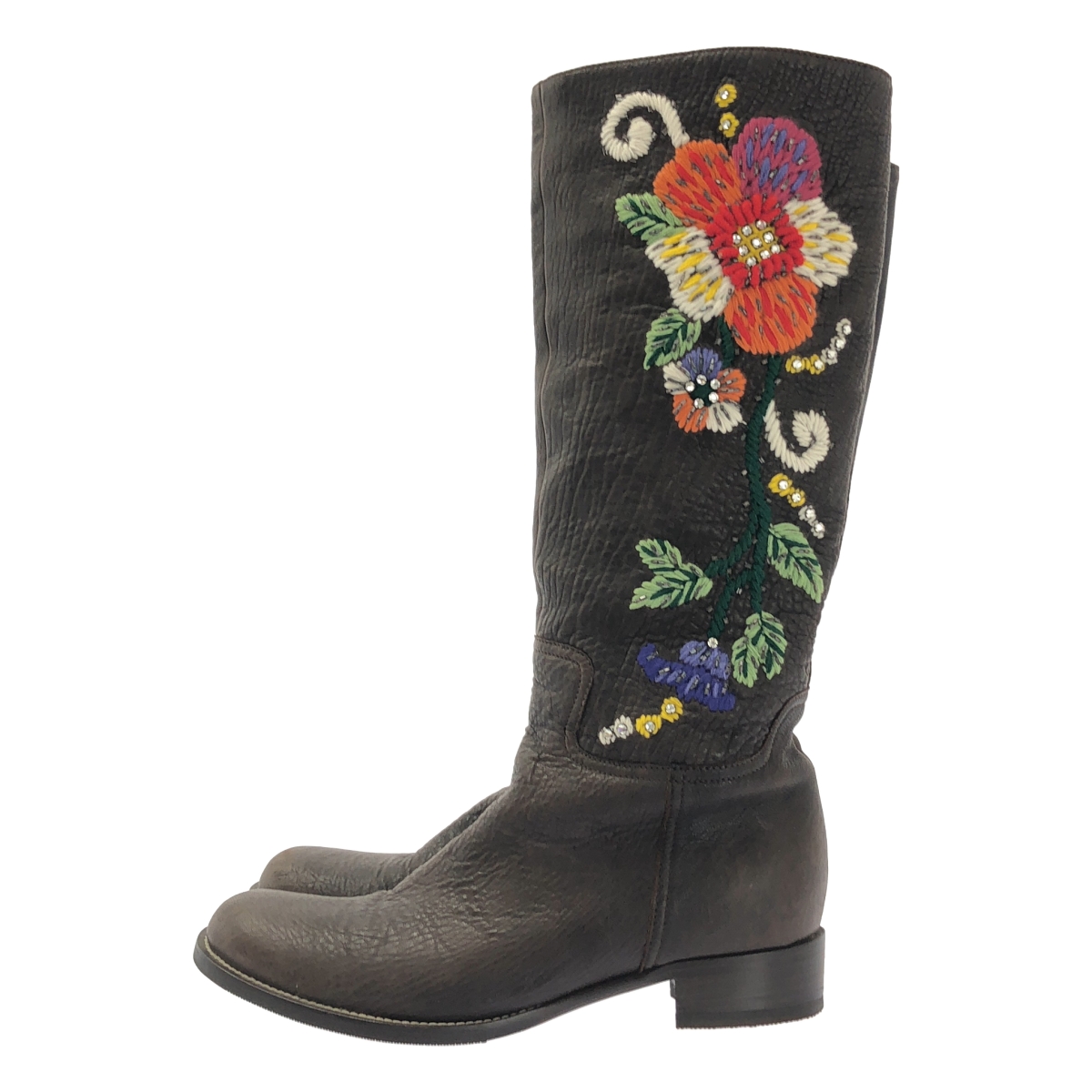 miu miu / ミュウミュウ レザー エンブロイダリー ロングブーツ