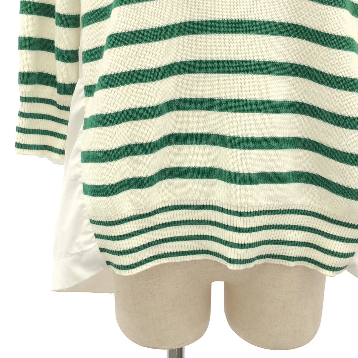 sacai / サカイ 異素材 切替 ドッキング ギャザースリーブ ニット シャツ ブラウス