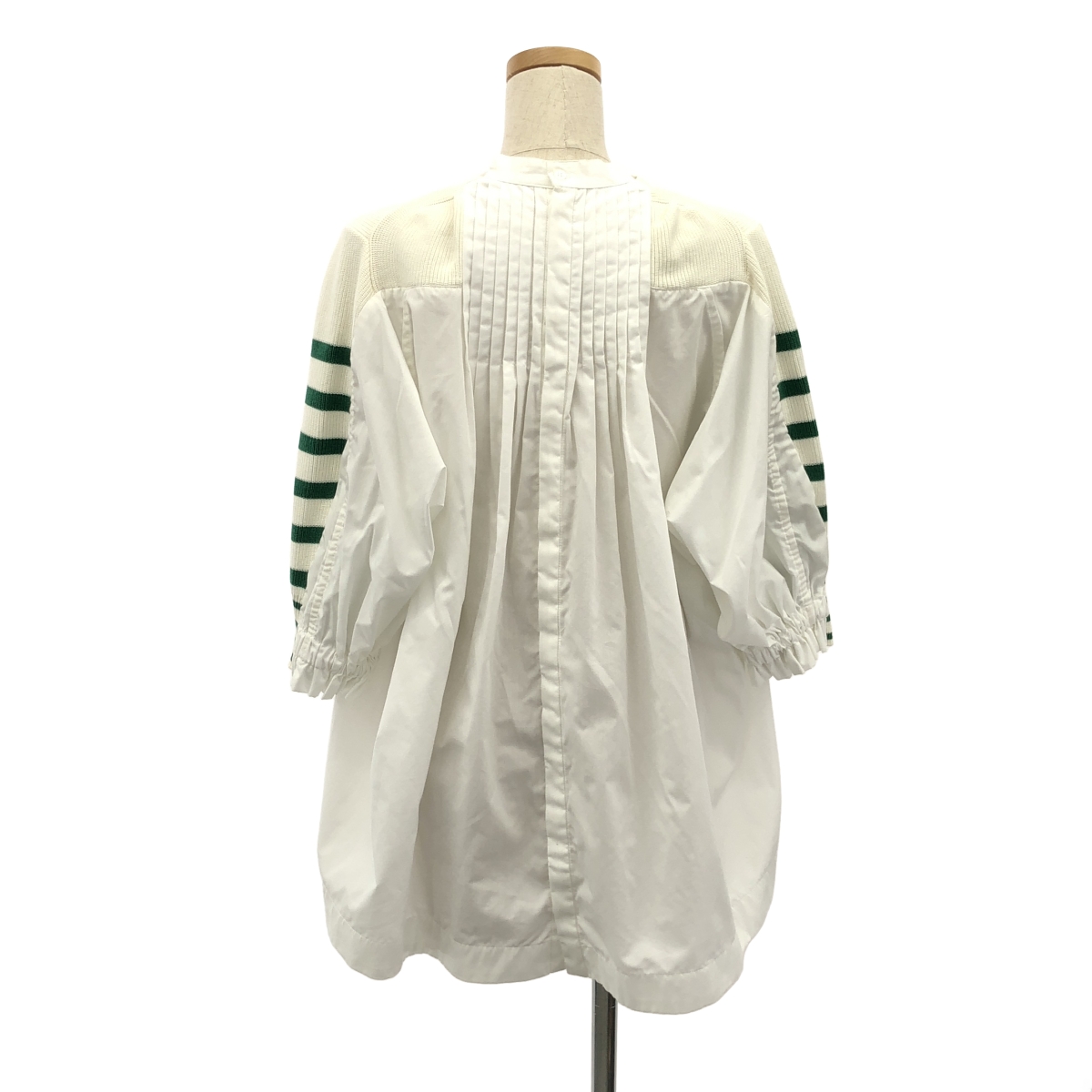 sacai / サカイ 異素材 切替 ドッキング ギャザースリーブ ニット シャツ ブラウス