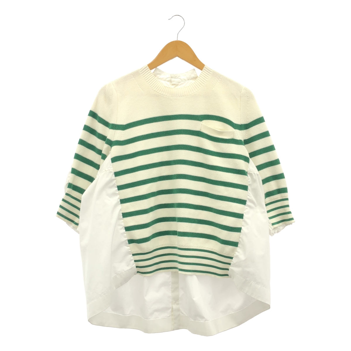 sacai / サカイ 異素材 切替 ドッキング ギャザースリーブ ニット シャツ ブラウス