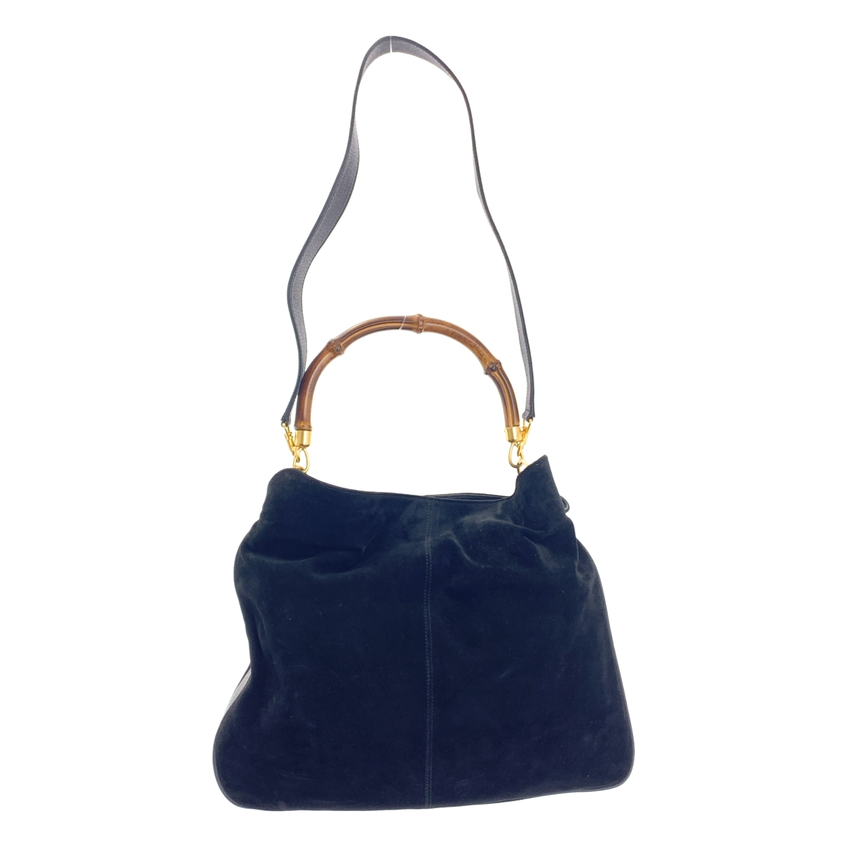 GUCCI / グッチ 2way ショルダー付き スエード切替 レザー バンブーハンドル バッグ / ロゴ総裏地 / ユニセックス