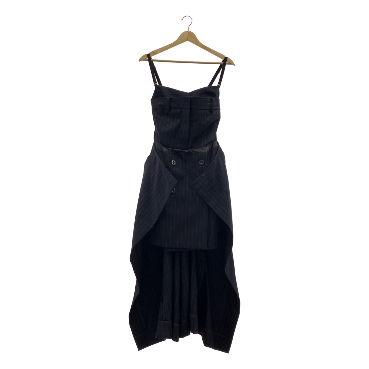 sacai / サカイ ウール ストライプ ロゴボタン サイドライン ボリューム ドレス ワンピース