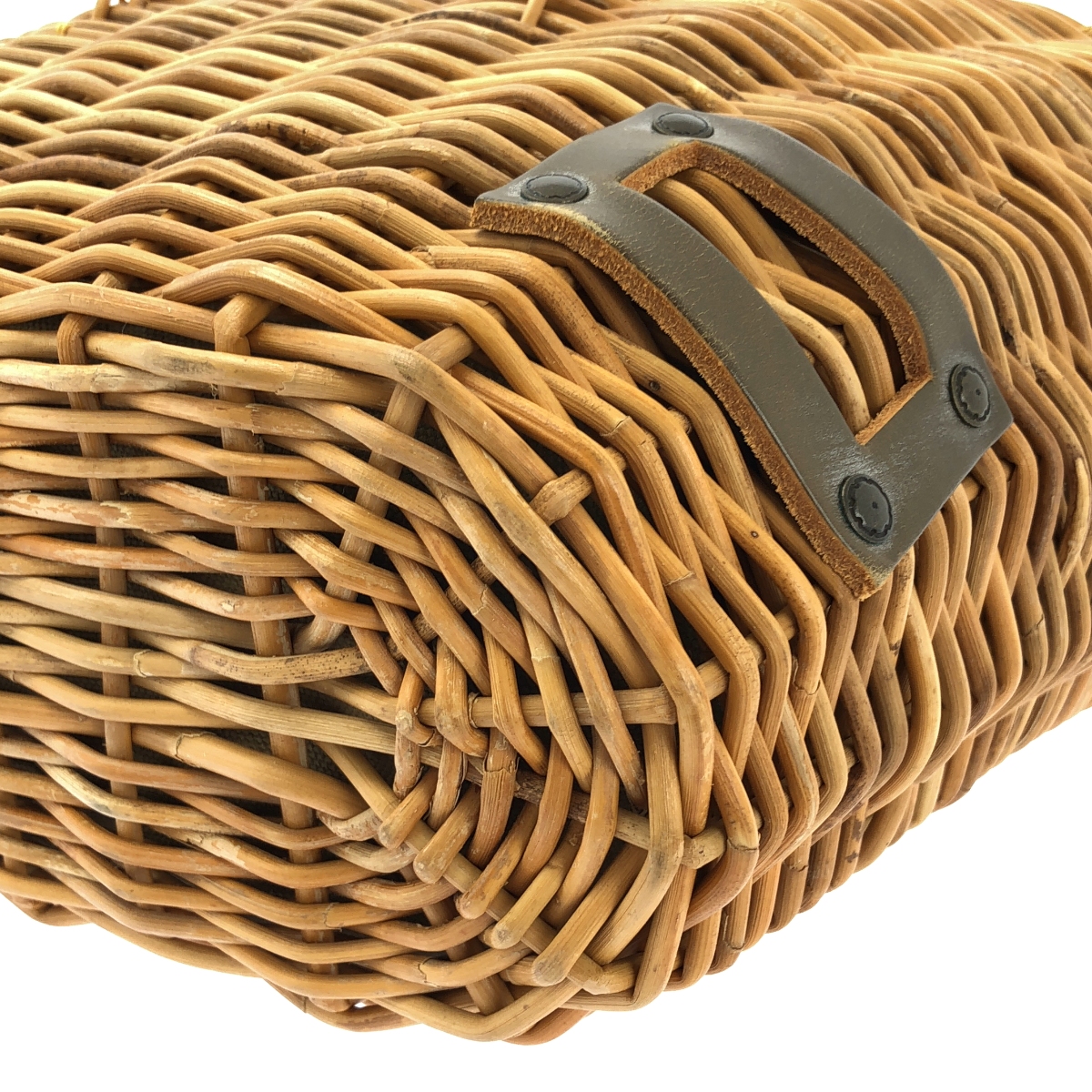 ebagos / エバゴス ラビットファー被せ 紅籐 レザーハンドル かごバッグ