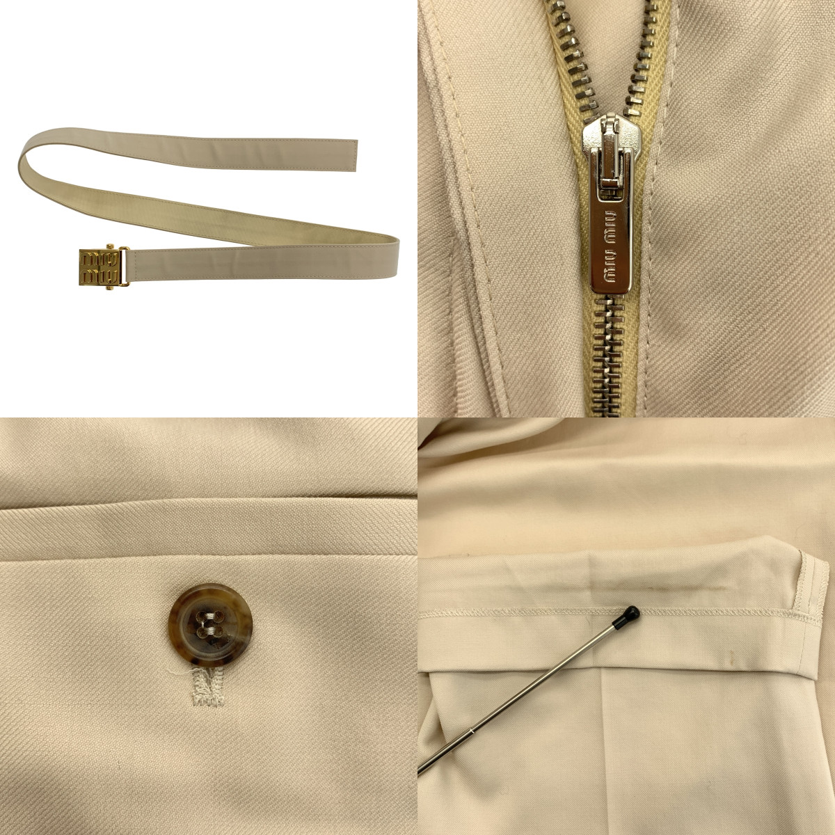 miu miu / ミュウミュウ ロゴ ベルテッド タック スラックス パンツ