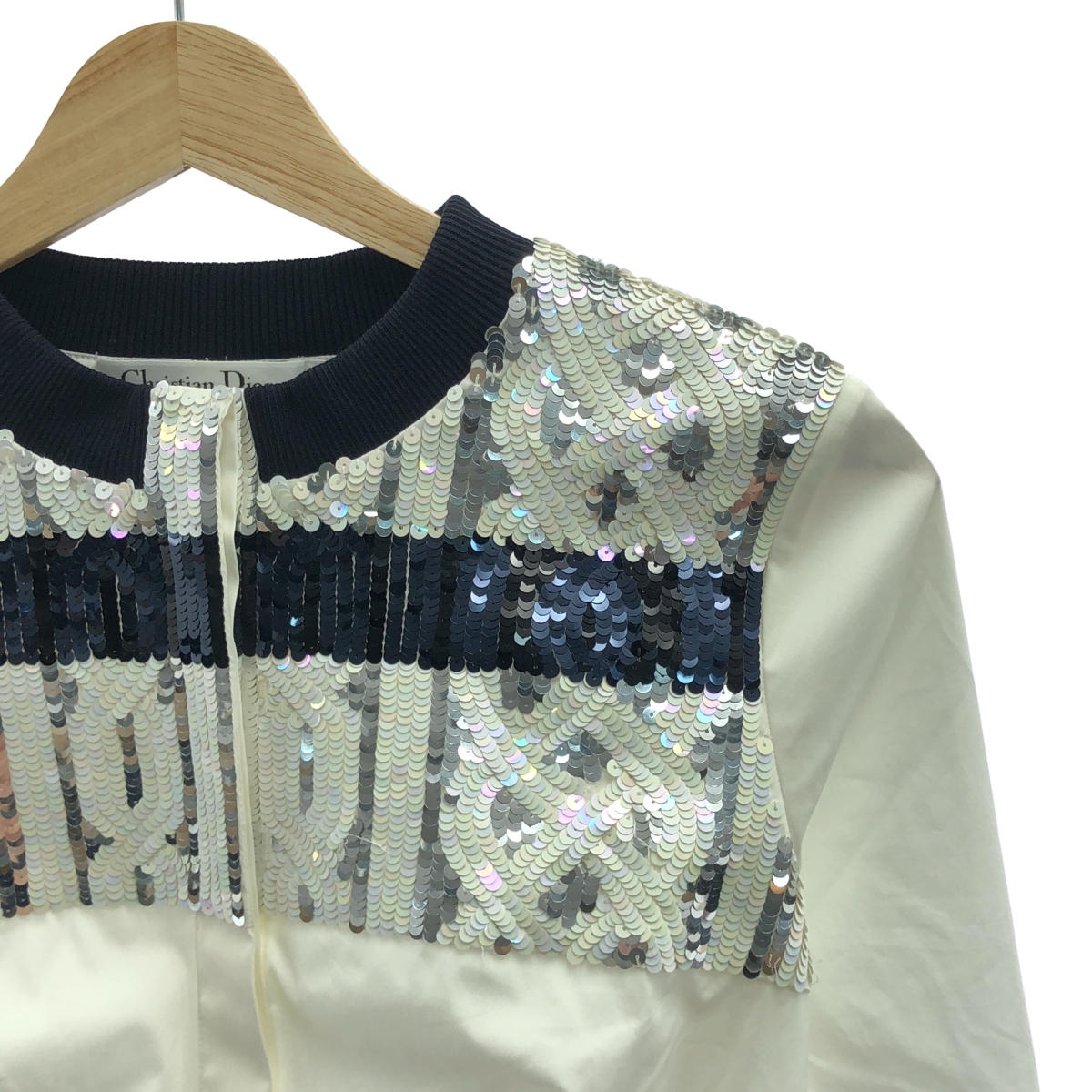 Christian Dior / クリスチャンディオール スパンコール 装飾 ニット切替 ロングスリーブシャツ