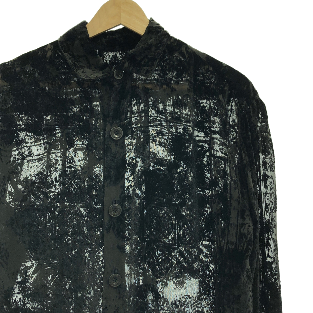 GEOFFREY B.SMALL / ジェフリーBスモール Limited Edition / hand dyed como silk and viscose velvet burn out 絵画柄 ベルベット ロングシャツ