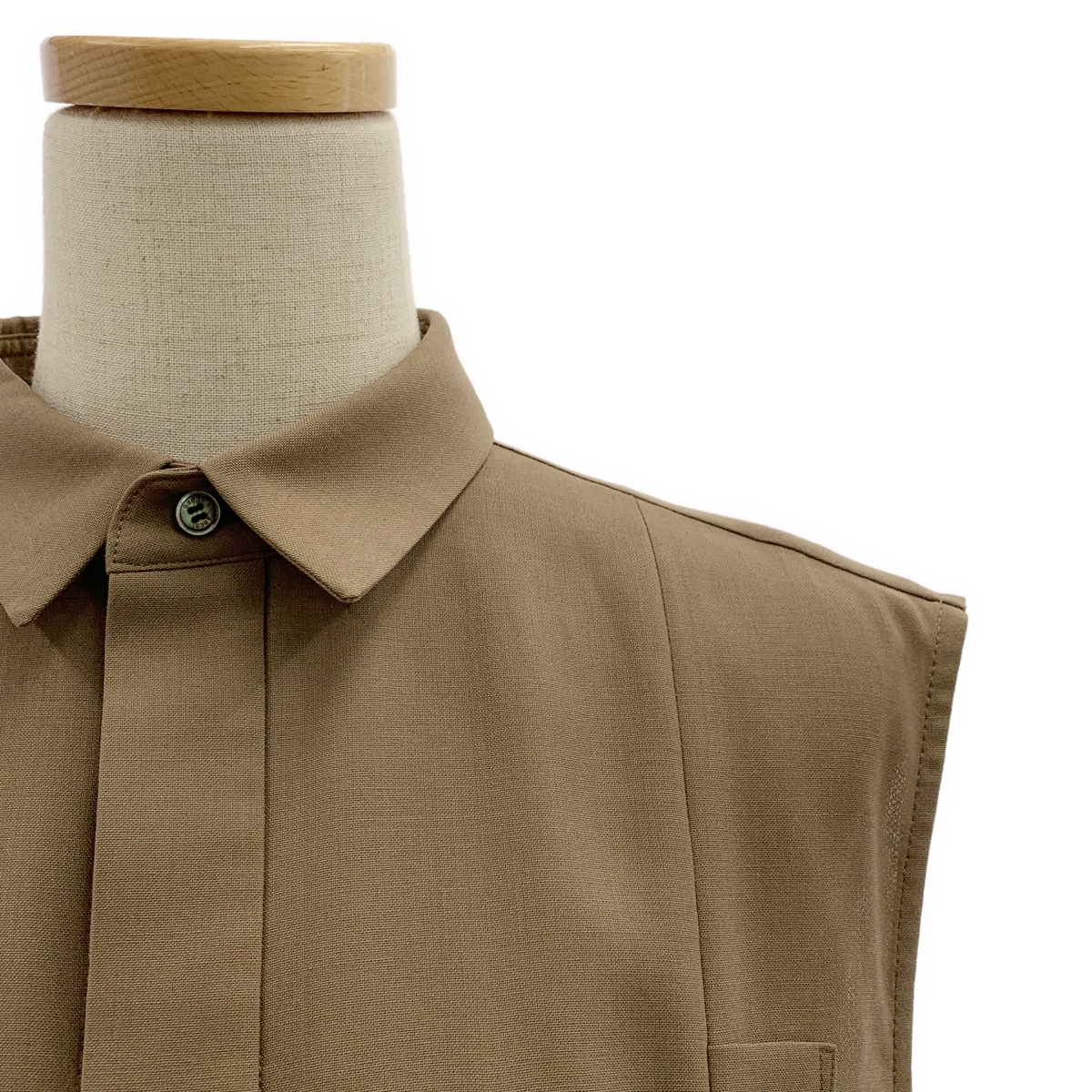 sacai / サカイ Chiffon Mix Suiting Shirt  / レースドッキング ロゴボタン ボリューム ノースリーブ ブラウス シャツ