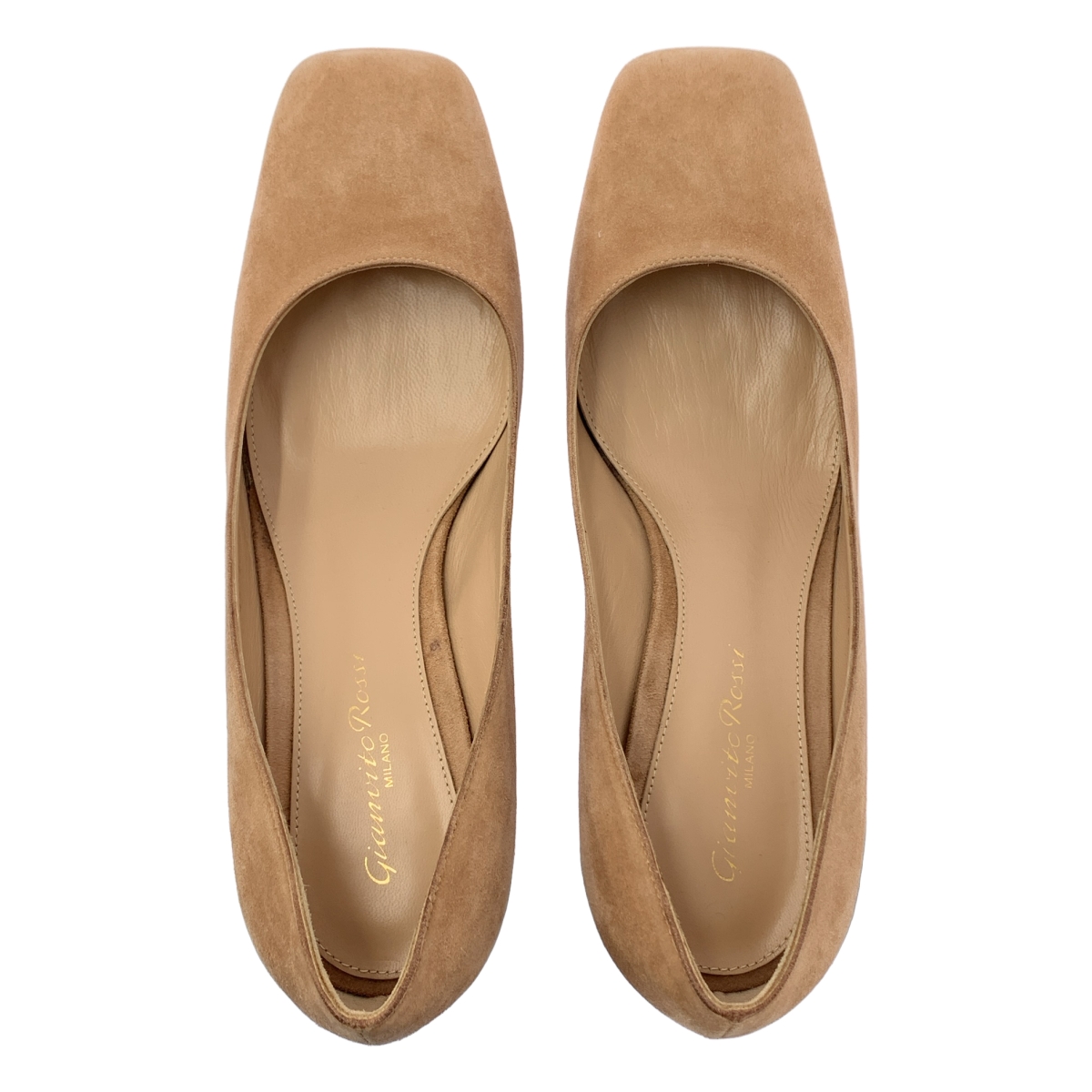 Gianvito Rossi / ジャンヴィトロッシ スエード レザー スクエアトゥ チャンキーヒール パンプス