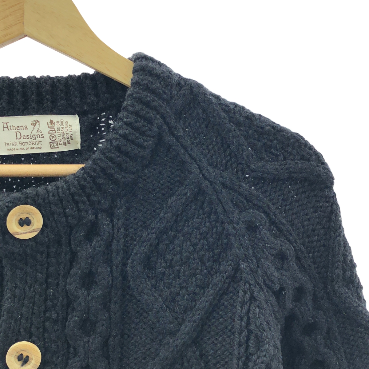 Athena Designs / アテナデザイン クルーネック アランニット ウール カーディガン