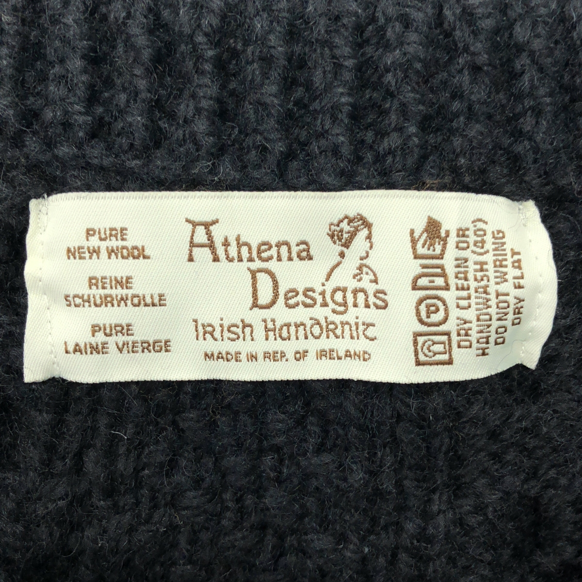 Athena Designs / アテナデザイン クルーネック アランニット ウール カーディガン