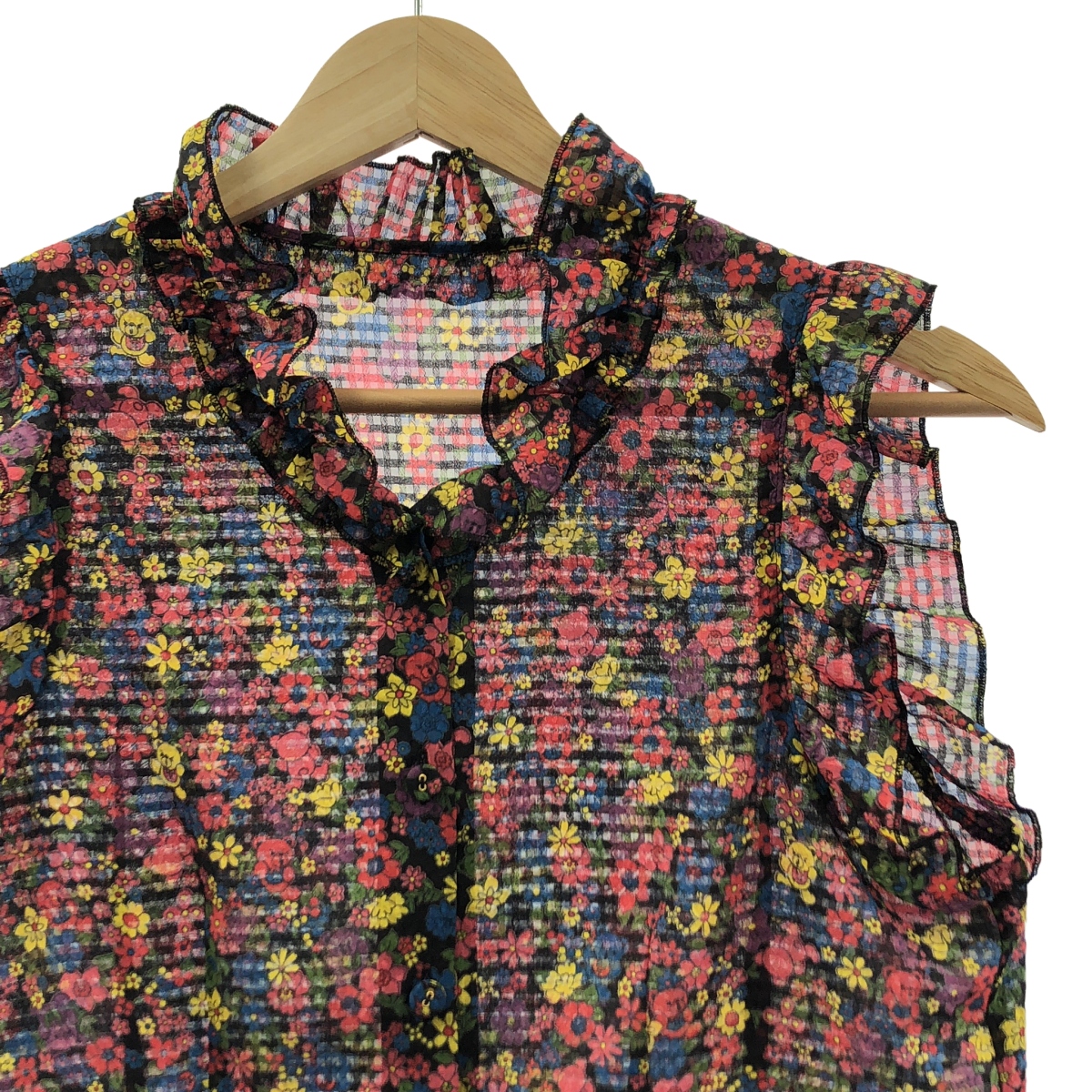 HYSTERIC GLAMOUR / ヒステリックグラマー FLOWER BEAR 総柄 ノースリーブ フリル ブラウス