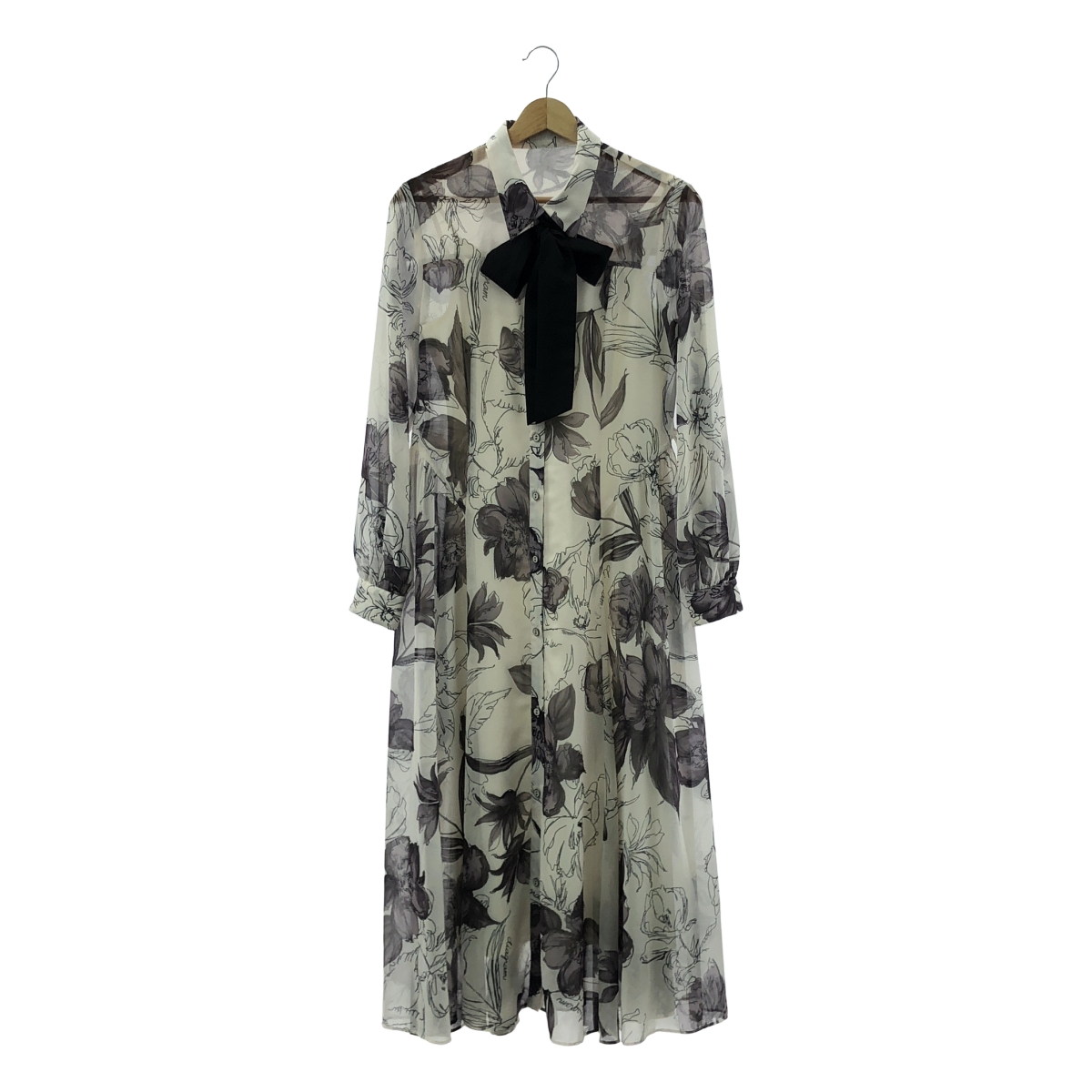 Diagram GRACE CONTINENTAL / ダイアグラム 総柄 フラワー ベルテッド シアー シャツ ワンピース / インナー付き