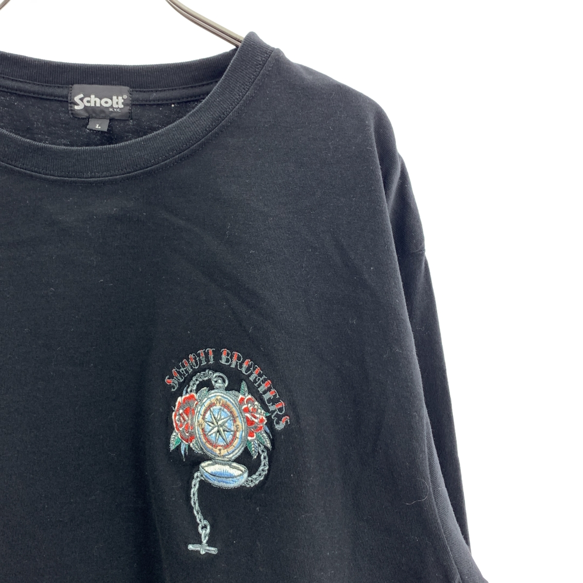 SCHOTT / ショット コットン エンブロイダリー ロングスリーブ カットソー