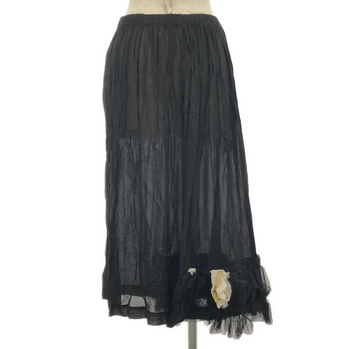 robe de chambre COMME des GARCONS / ローブドシャンブルコムデギャルソン 製品染め レース装飾 ドローストリング シアー スカート