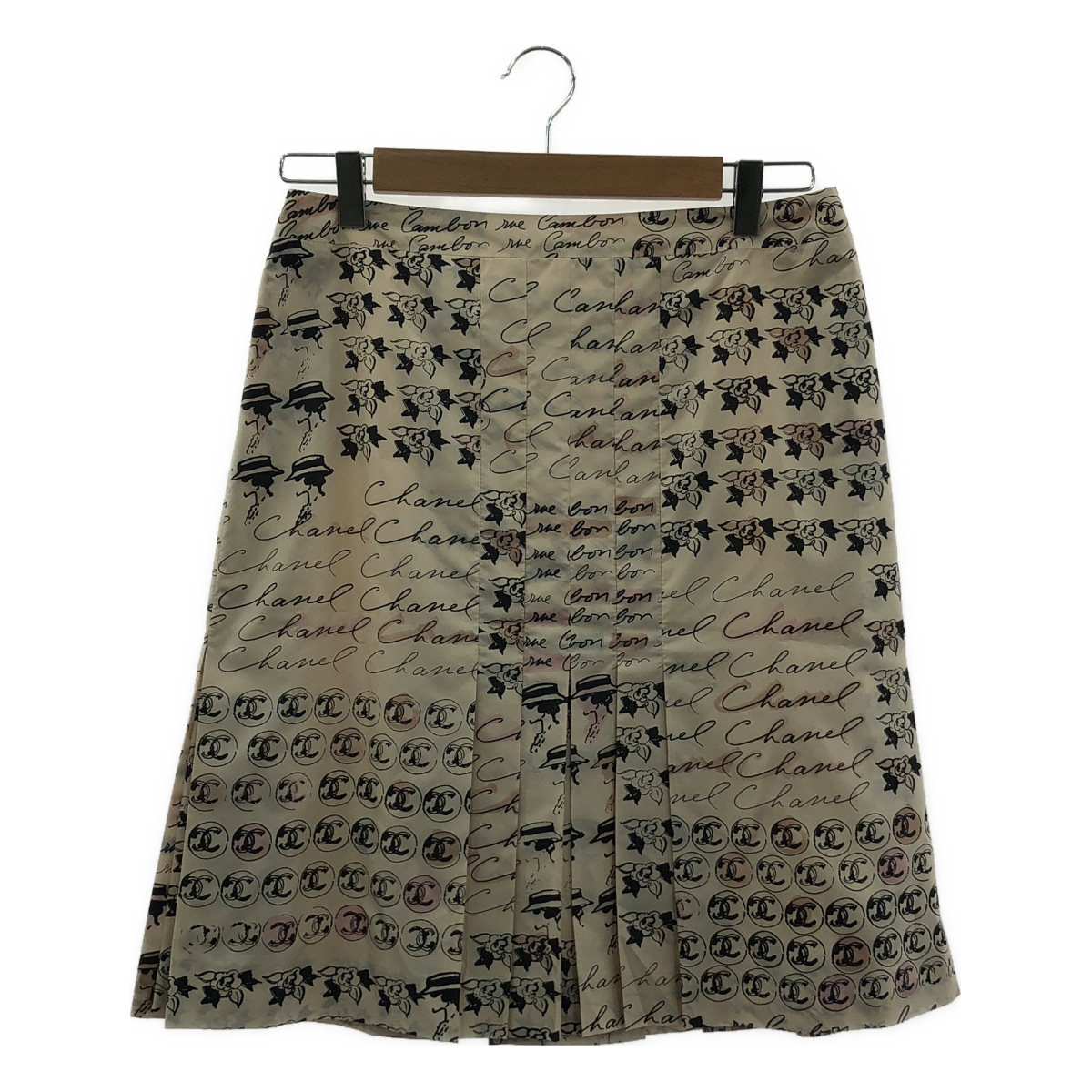 CHANEL / シャネル 06C / クルーズコレクション / silk 100％ / シルク 総柄 ココマーク バックジップ プリーツ スカート