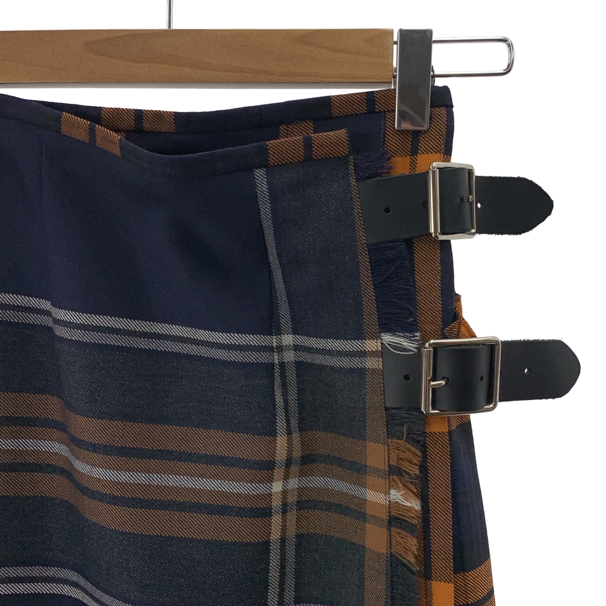 O'NEIL OF DUBLIN / オニールオブダブリン レザー切替 チェック キルト ラップスカート
