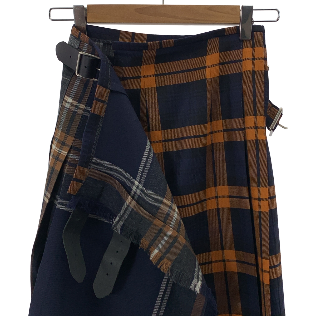 O'NEIL OF DUBLIN / オニールオブダブリン レザー切替 チェック キルト ラップスカート
