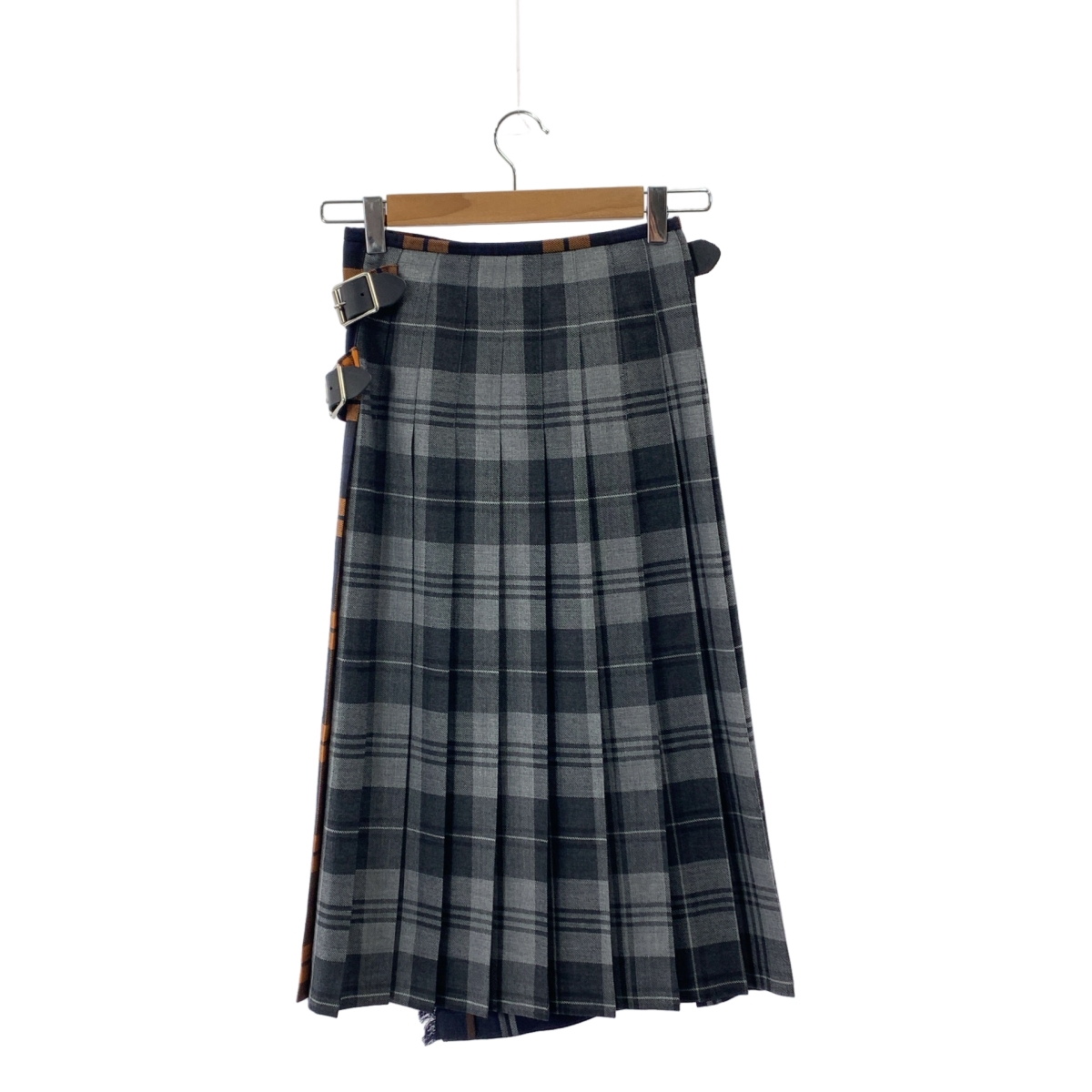 O'NEIL OF DUBLIN / オニールオブダブリン レザー切替 チェック キルト ラップスカート