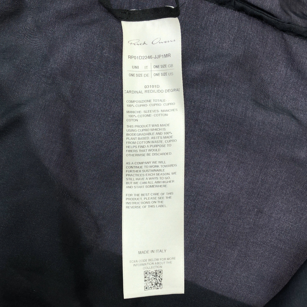 Rick Owens / リックオウエンス LIDO CARDINAL キュプラ コットン スリーブ切替 シャツ