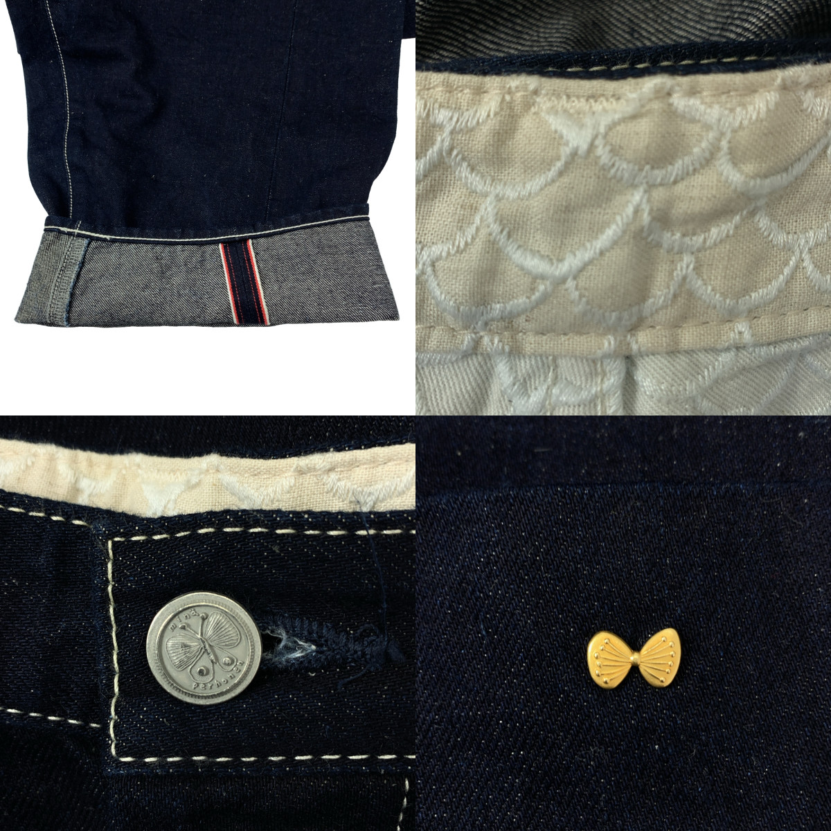 mina perhonen / ミナペルホネン always / レザーパッチ 濃紺デニムパンツ