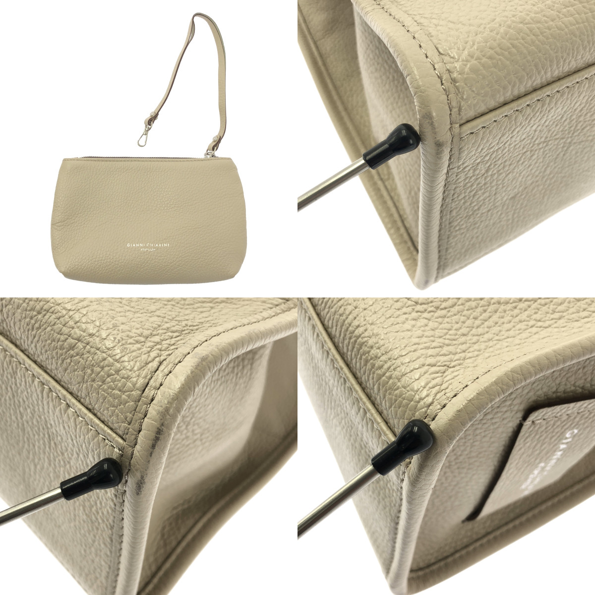 GIANNI CHIARINI / ジャンニキャリーニ レザー ロゴ ハンド トートバッグ / ポーチ付き