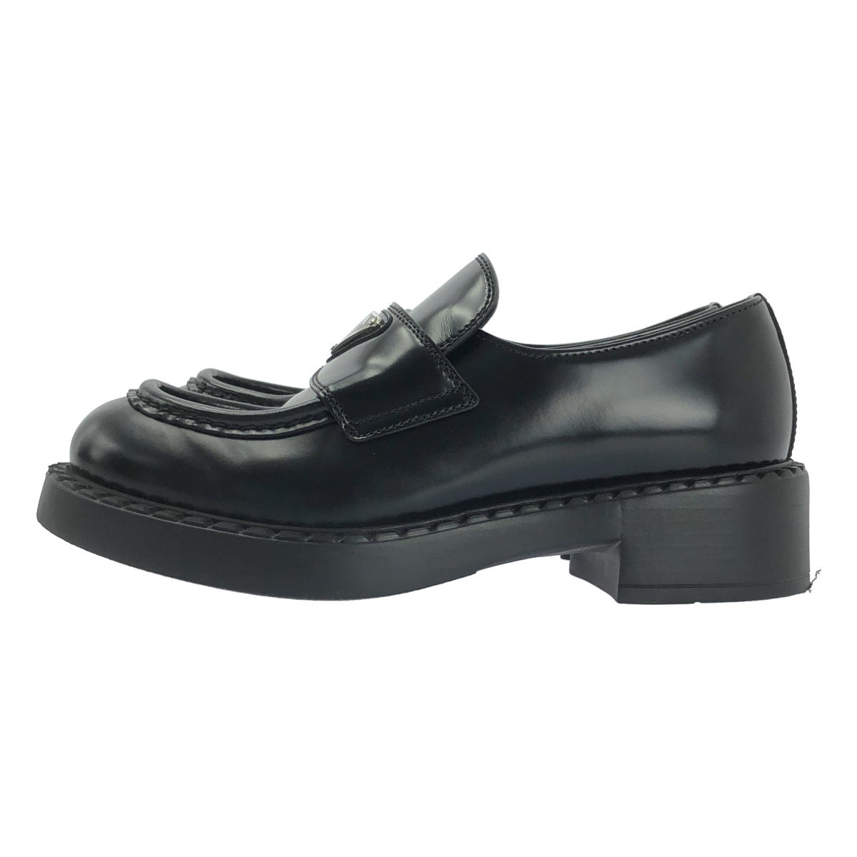 PRADA / プラダ トライアングルロゴ チョコレート ブラッシュド レザーローファー