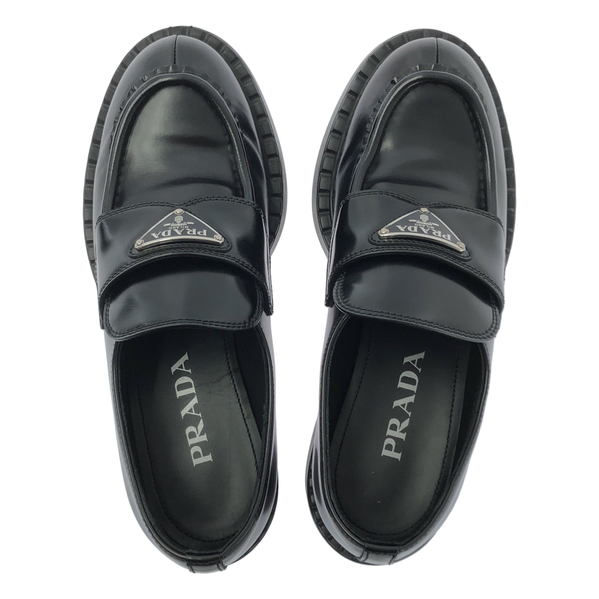 PRADA / プラダ トライアングルロゴ チョコレート ブラッシュド レザーローファー