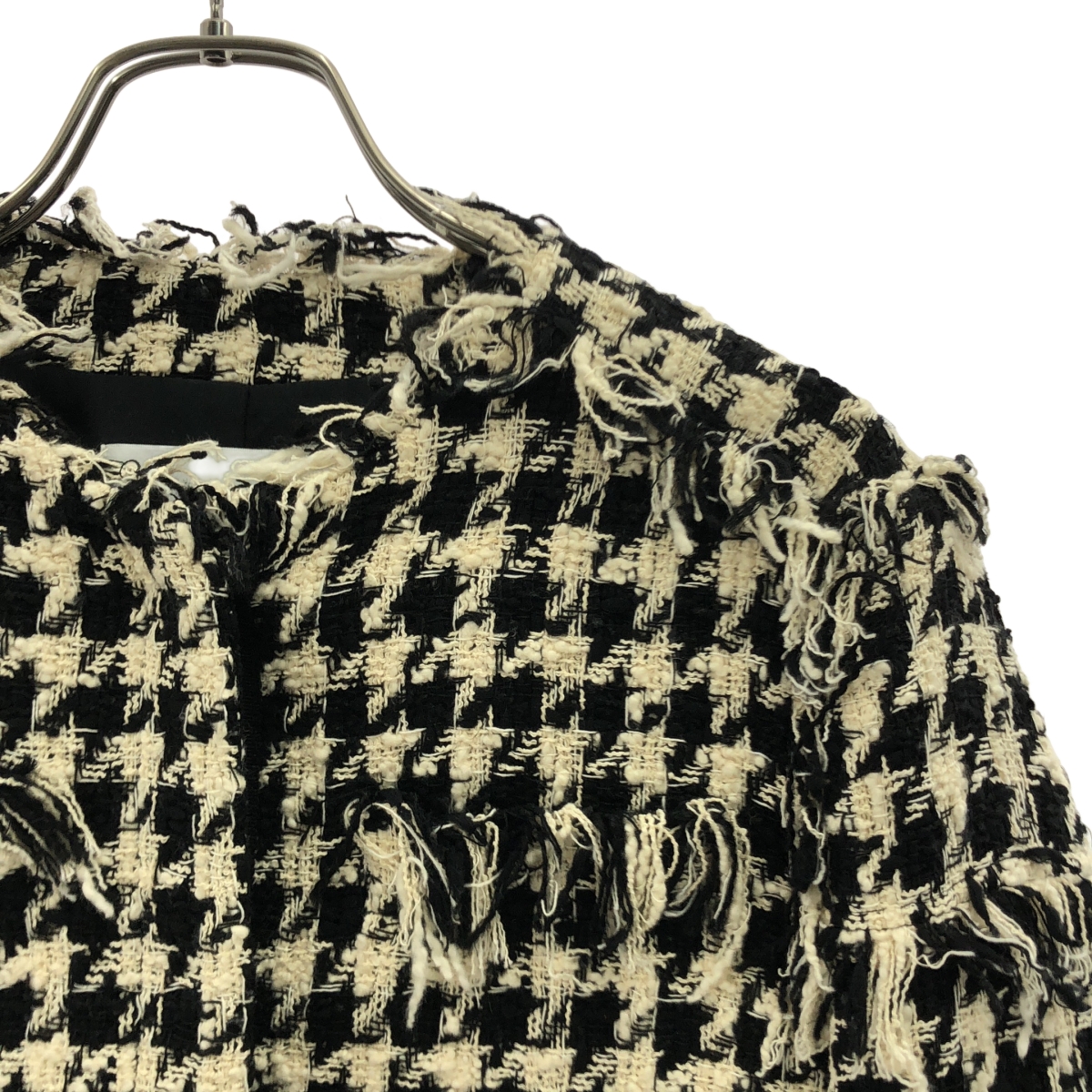 MSGM / エムエスジーエム ツイード 千鳥格子 フリンジ ノーカラージャケット