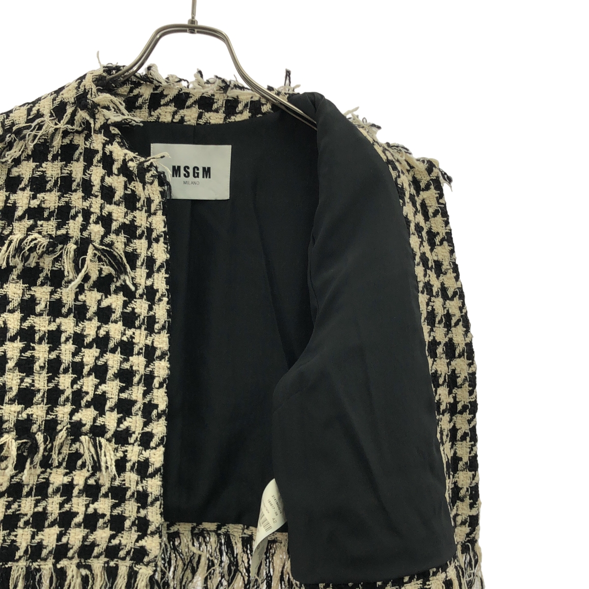 MSGM / エムエスジーエム ツイード 千鳥格子 フリンジ ノーカラージャケット