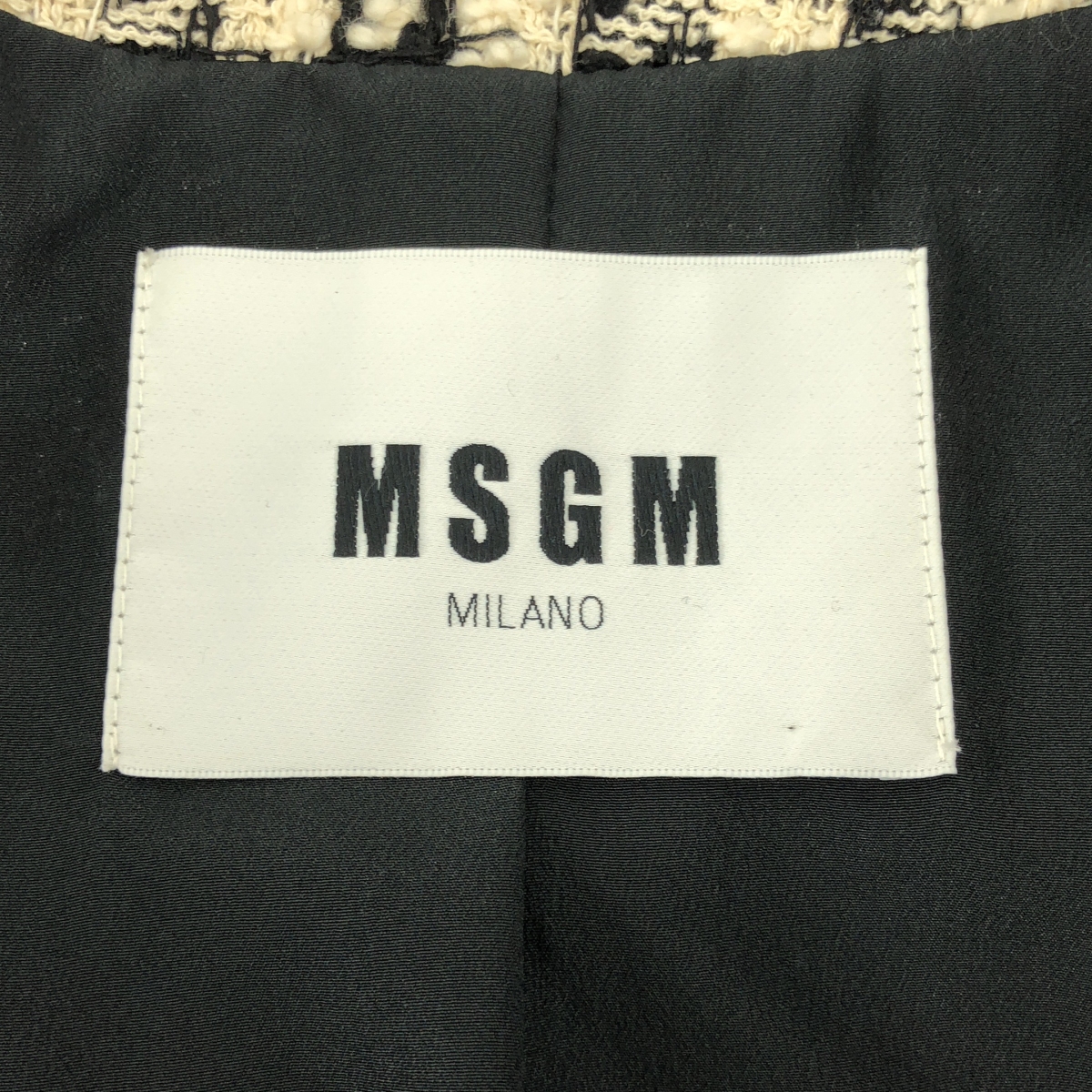 MSGM / エムエスジーエム ツイード 千鳥格子 フリンジ ノーカラージャケット