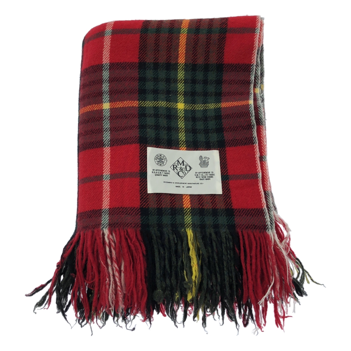 R&D.M.Co / オールドマンズテーラー 大判 ウール チェック フリンジ ストール マフラー