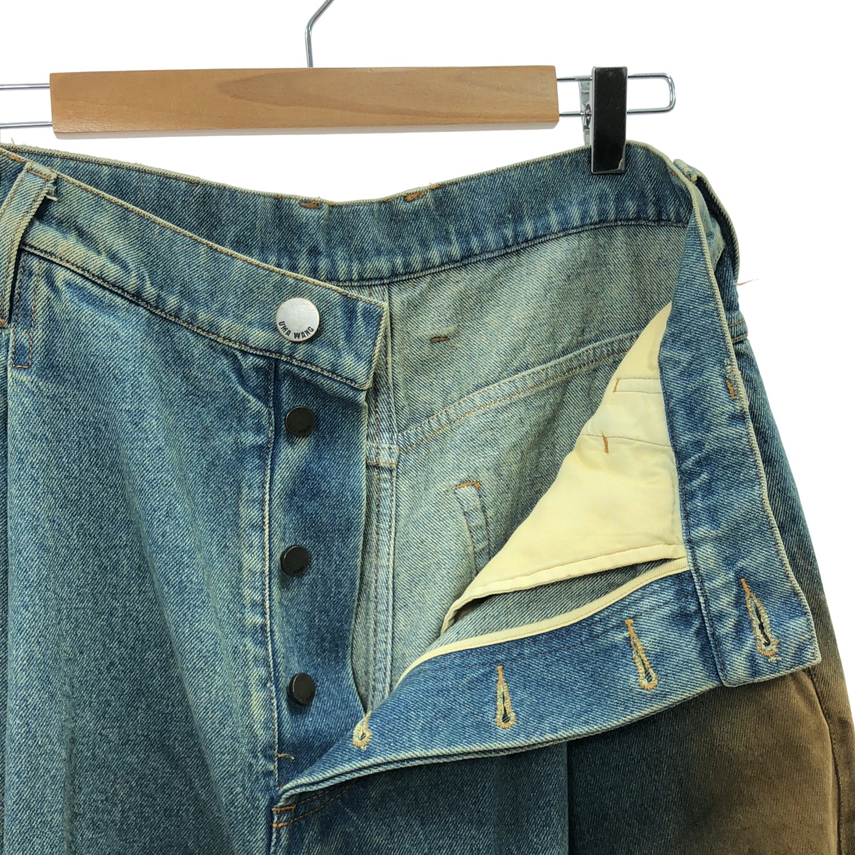 UMA WANG / ユマワン New Pants / レザーパッチ タック デニム ワイドパンツ