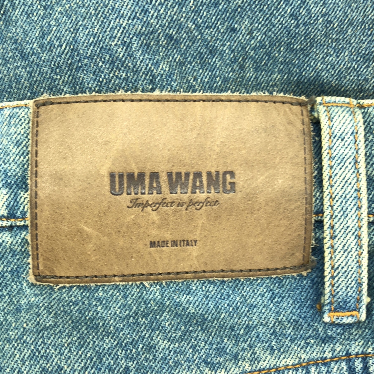 UMA WANG / ユマワン New Pants / レザーパッチ タック デニム ワイドパンツ