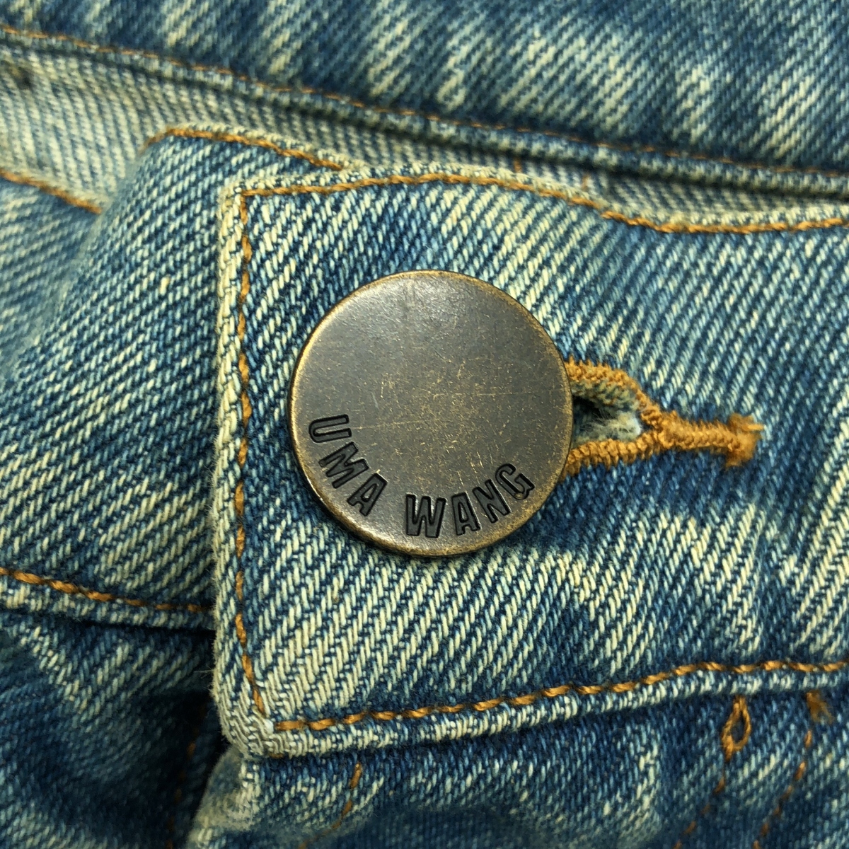 UMA WANG / ユマワン New Pants / レザーパッチ タック デニム ワイドパンツ