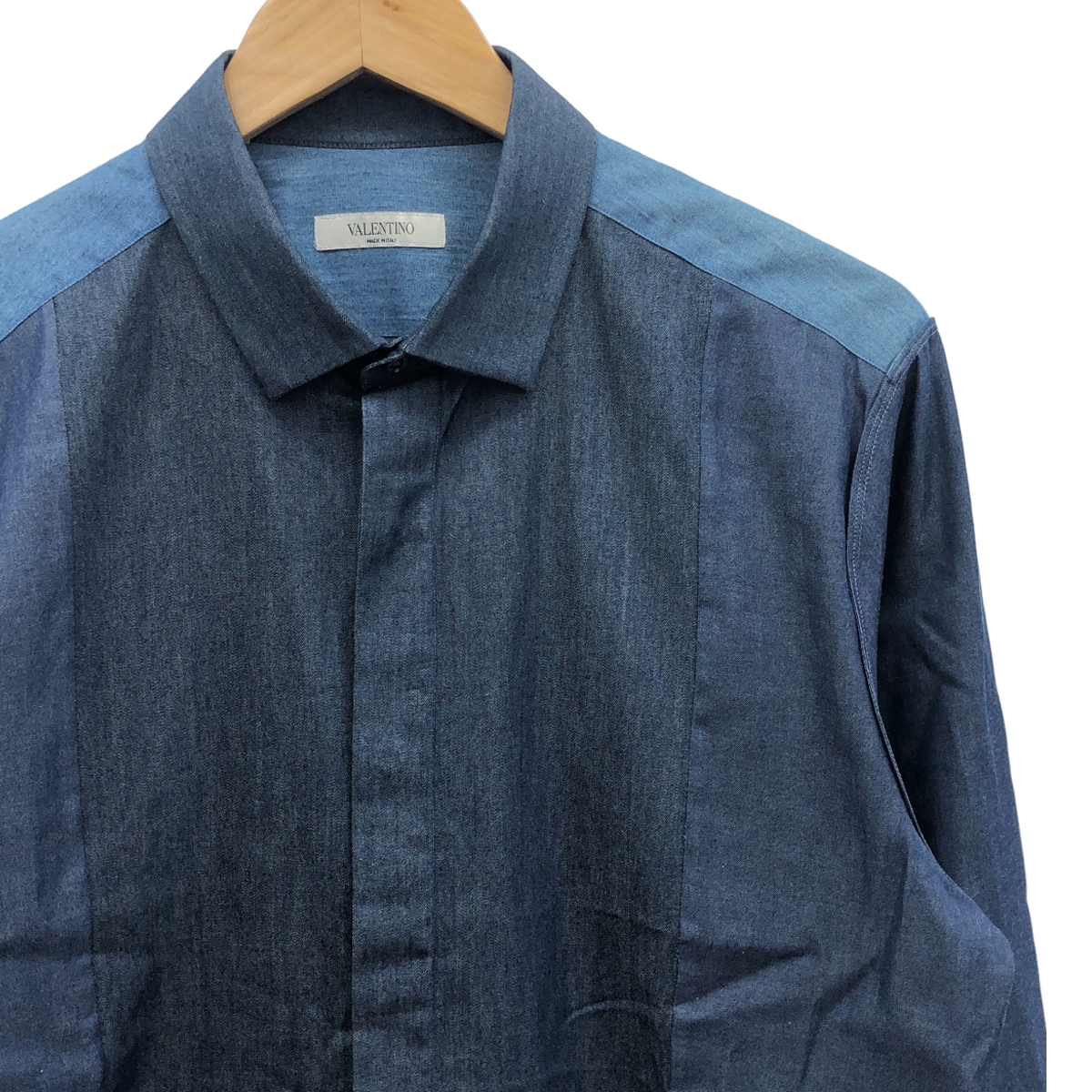 VALENTINO / ヴァレンティノ ショートカラー インディゴ コットン パネル シャツ